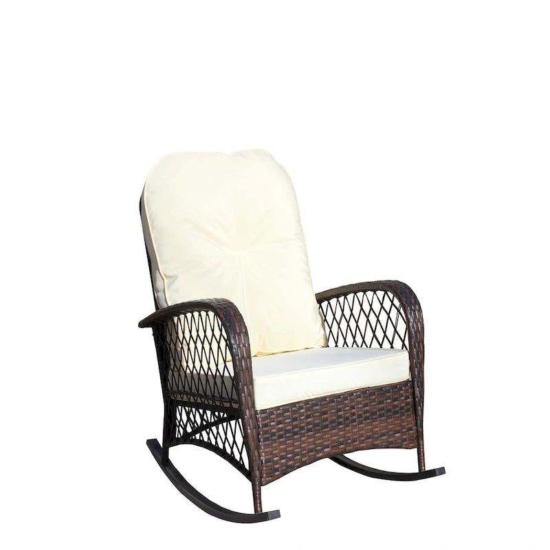Fauteuil à bascule d'extérieur en osier avec siège large, fauteuil en rotin tout temps pour piscine, jardin, véranda, arrière-cour