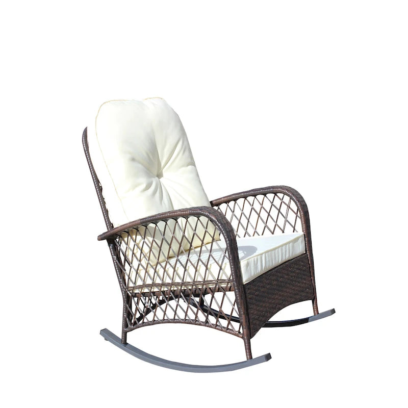 Fauteuil à bascule d'extérieur en osier avec siège large, fauteuil en rotin tout temps pour piscine, jardin, véranda, arrière-cour
