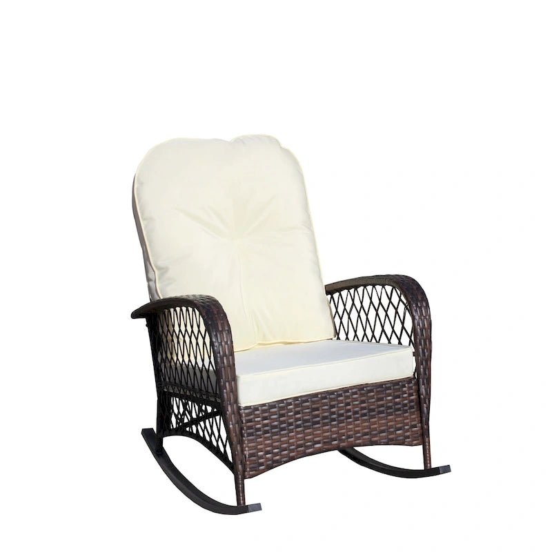 Fauteuil à bascule d'extérieur en osier avec siège large, fauteuil en rotin tout temps pour piscine, jardin, véranda, arrière-cour