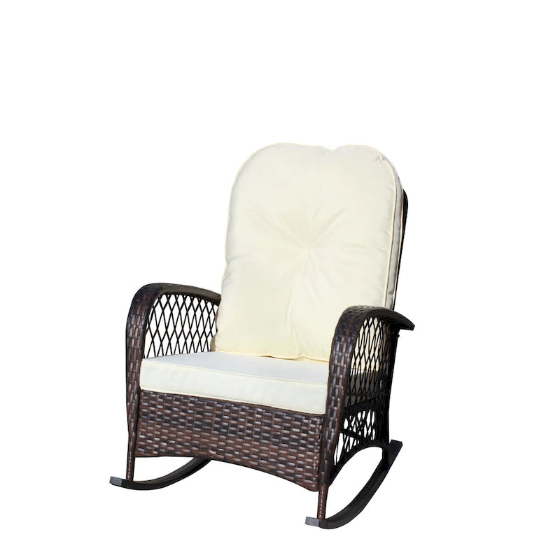 Fauteuil à bascule d'extérieur en osier avec siège large, fauteuil en rotin tout temps pour piscine, jardin, véranda, arrière-cour
