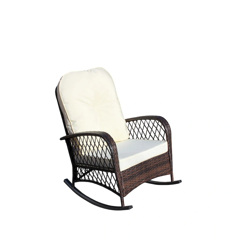 Fauteuil à bascule d'extérieur en osier avec siège large, fauteuil en rotin tout temps pour piscine, jardin, véranda, arrière-cour