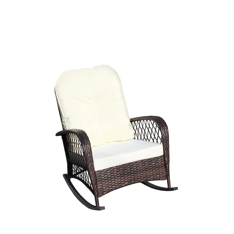 Fauteuil à bascule d'extérieur en osier avec siège large, fauteuil en rotin tout temps pour piscine, jardin, véranda, arrière-cour