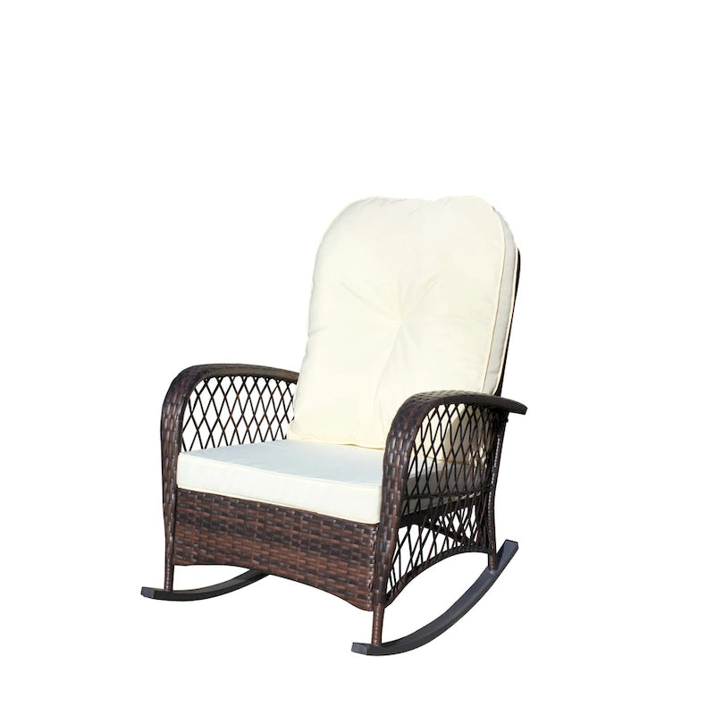 Fauteuil à bascule d'extérieur en osier avec siège large, fauteuil en rotin tout temps pour piscine, jardin, véranda, arrière-cour