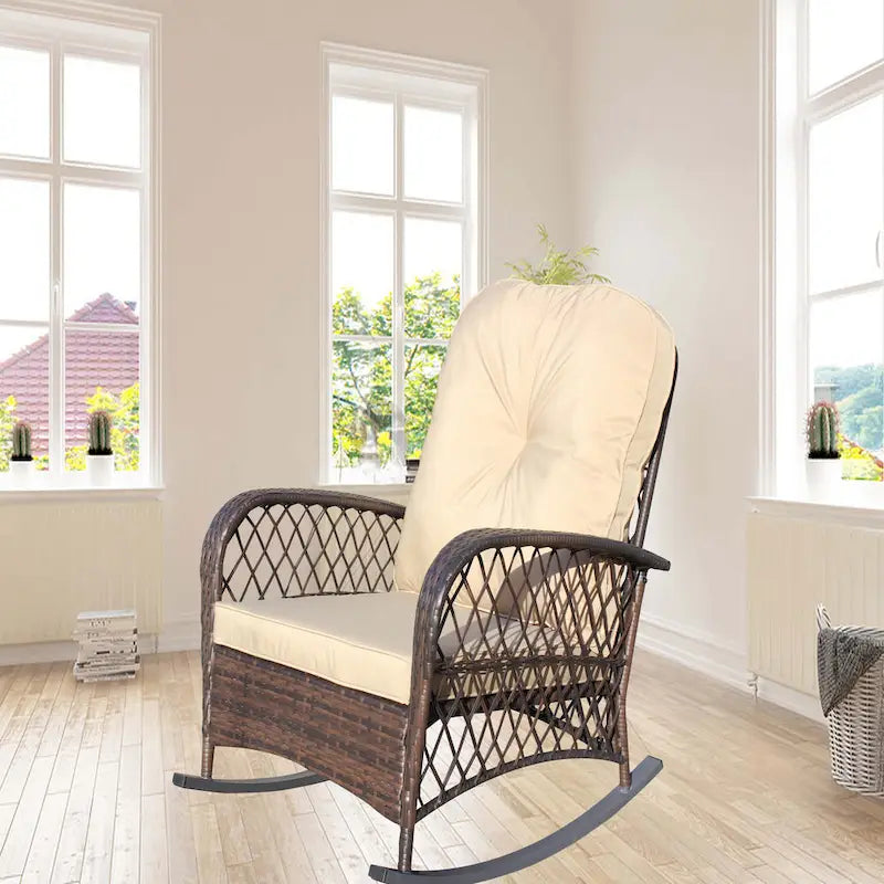 Fauteuil à bascule d'extérieur en osier avec siège large, fauteuil en rotin tout temps pour piscine, jardin, véranda, arrière-cour