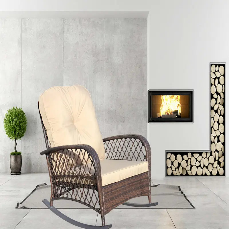 Fauteuil à bascule d'extérieur en osier avec siège large, fauteuil en rotin tout temps pour piscine, jardin, véranda, arrière-cour