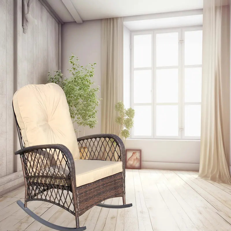 Fauteuil à bascule d'extérieur en osier avec siège large, fauteuil en rotin tout temps pour piscine, jardin, véranda, arrière-cour