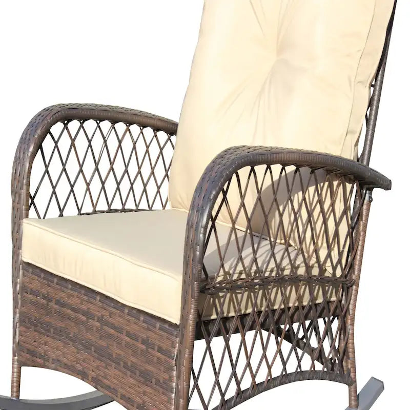 Fauteuil à bascule d'extérieur en osier avec siège large, fauteuil en rotin tout temps pour piscine, jardin, véranda, arrière-cour