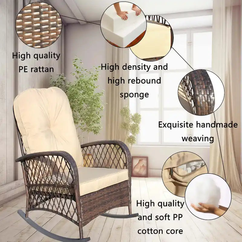 Fauteuil à bascule d'extérieur en osier avec siège large, fauteuil en rotin tout temps pour piscine, jardin, véranda, arrière-cour