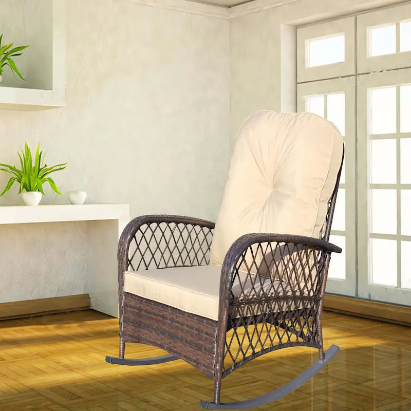 Fauteuil à bascule d'extérieur en osier avec siège large, fauteuil en rotin tout temps pour piscine, jardin, véranda, arrière-cour
