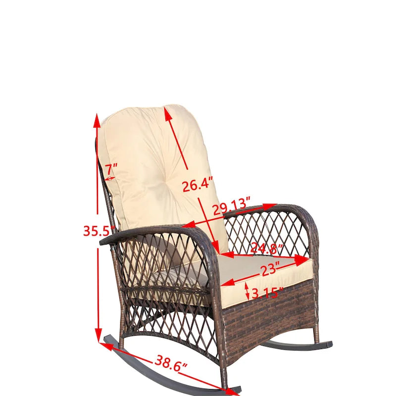 Fauteuil à bascule d'extérieur en osier avec siège large, fauteuil en rotin tout temps pour piscine, jardin, véranda, arrière-cour