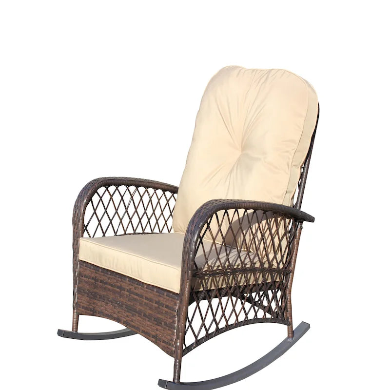Fauteuil à bascule d'extérieur en osier avec siège large, fauteuil en rotin tout temps pour piscine, jardin, véranda, arrière-cour