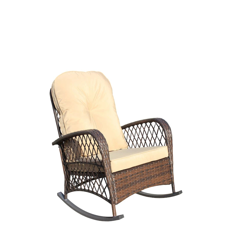 Fauteuil à bascule d'extérieur en osier avec siège large, fauteuil en rotin tout temps pour piscine, jardin, véranda, arrière-cour