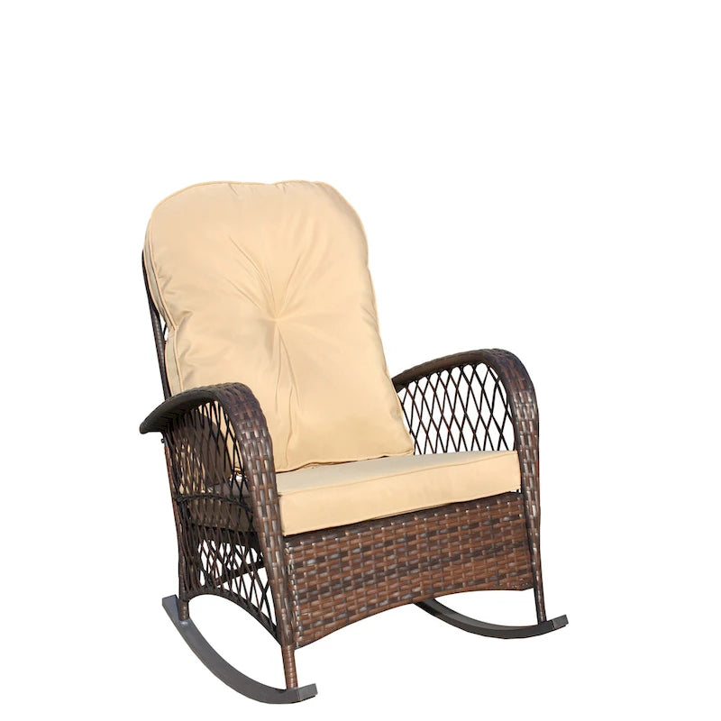 Fauteuil à bascule d'extérieur en osier avec siège large, fauteuil en rotin tout temps pour piscine, jardin, véranda, arrière-cour