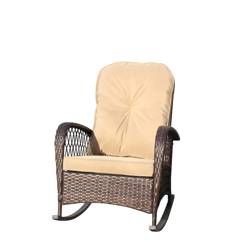 Fauteuil à bascule d'extérieur en osier avec siège large, fauteuil en rotin tout temps pour piscine, jardin, véranda, arrière-cour