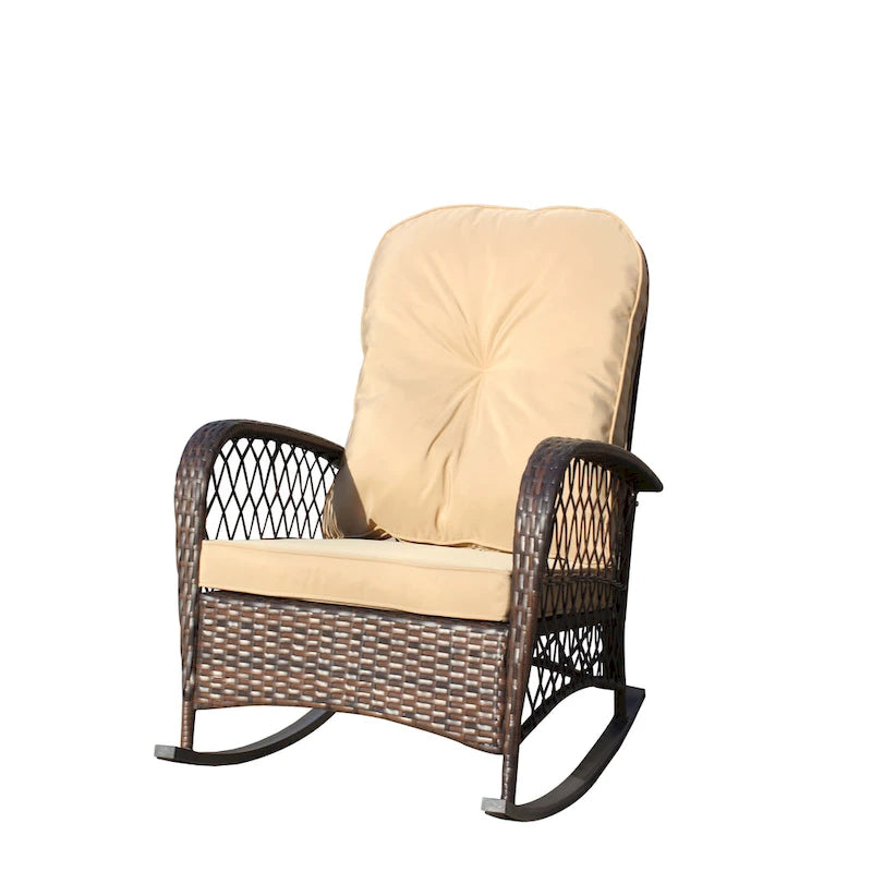 Fauteuil à bascule d'extérieur en osier avec siège large, fauteuil en rotin tout temps pour piscine, jardin, véranda, arrière-cour