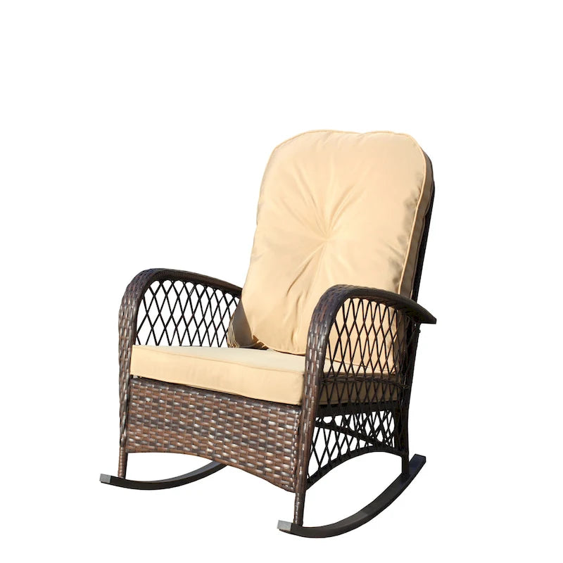 Fauteuil à bascule d'extérieur en osier avec siège large, fauteuil en rotin tout temps pour piscine, jardin, véranda, arrière-cour