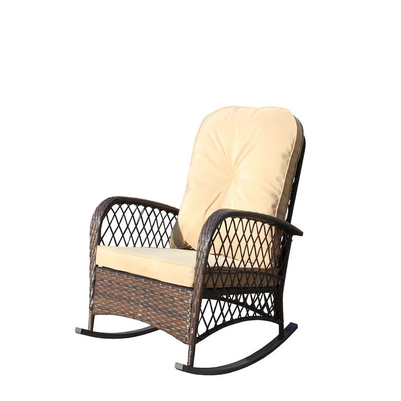 Fauteuil à bascule d'extérieur en osier avec siège large, fauteuil en rotin tout temps pour piscine, jardin, véranda, arrière-cour