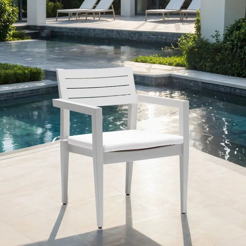 Lot de 4 chaises de salle à manger fixes en aluminium pour terrasse extérieure, coussins Sunbrella résistants aux intempéries, pieds coniques