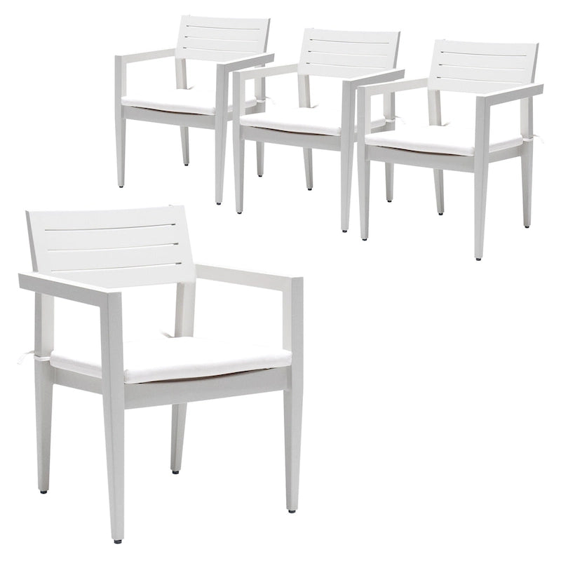 Lot de 4 chaises de salle à manger fixes en aluminium pour terrasse extérieure, coussins Sunbrella résistants aux intempéries, pieds coniques