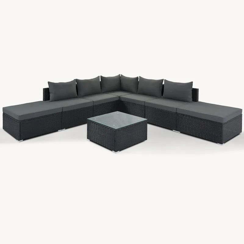 Ensemble de canapés modulaires d'extérieur 8 places en osier avec table basse