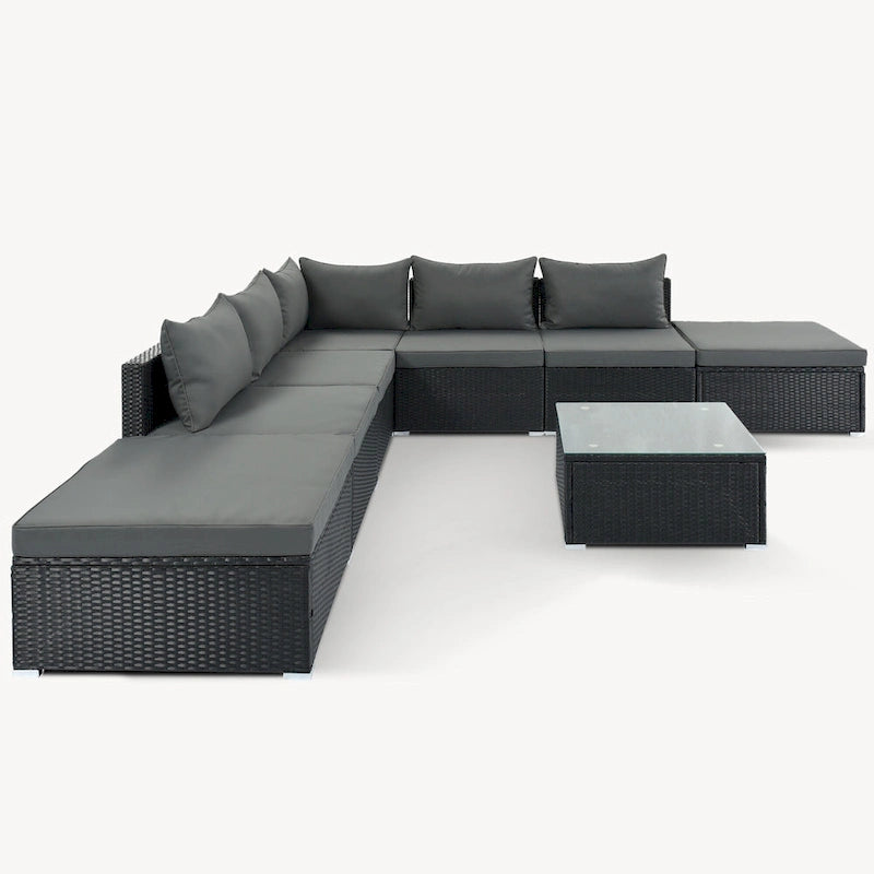 Ensemble de canapés modulaires d'extérieur 8 places en osier avec table basse