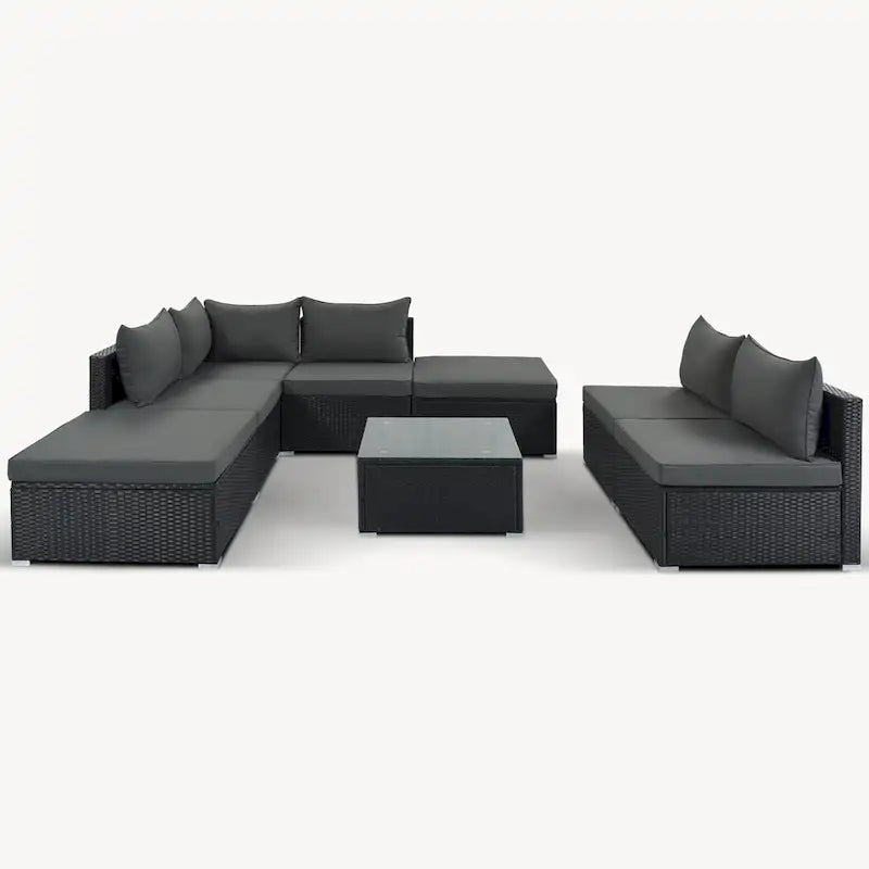 Ensemble de canapés modulaires d'extérieur 8 places en osier avec table basse