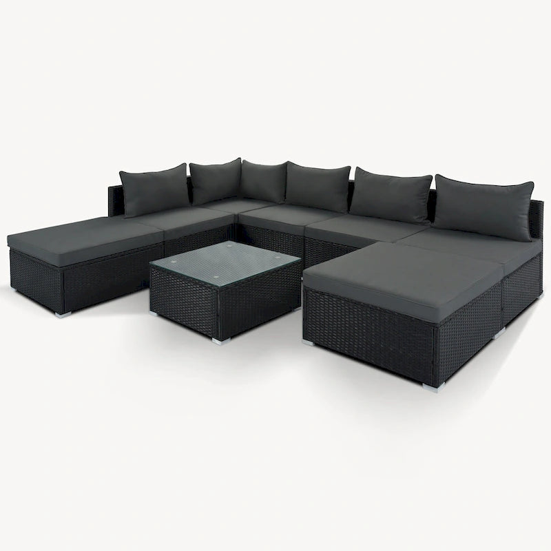 Ensemble de canapés modulaires d'extérieur 8 places en osier avec table basse