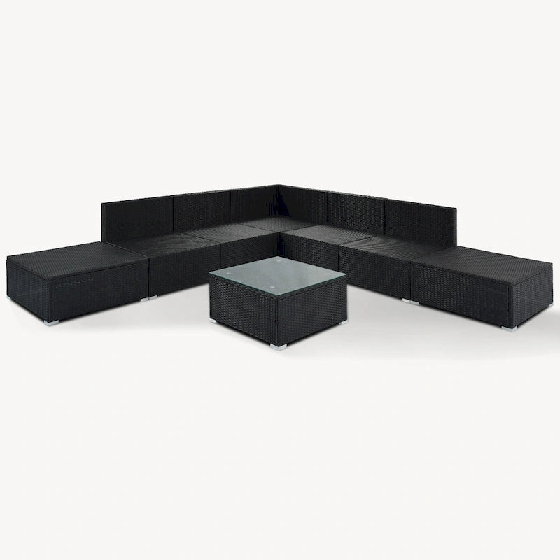Ensemble de canapés modulaires d'extérieur 8 places en osier avec table basse