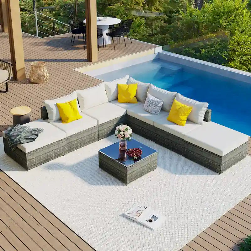 Ensemble de canapés modulaires d'extérieur 8 places en osier avec table basse