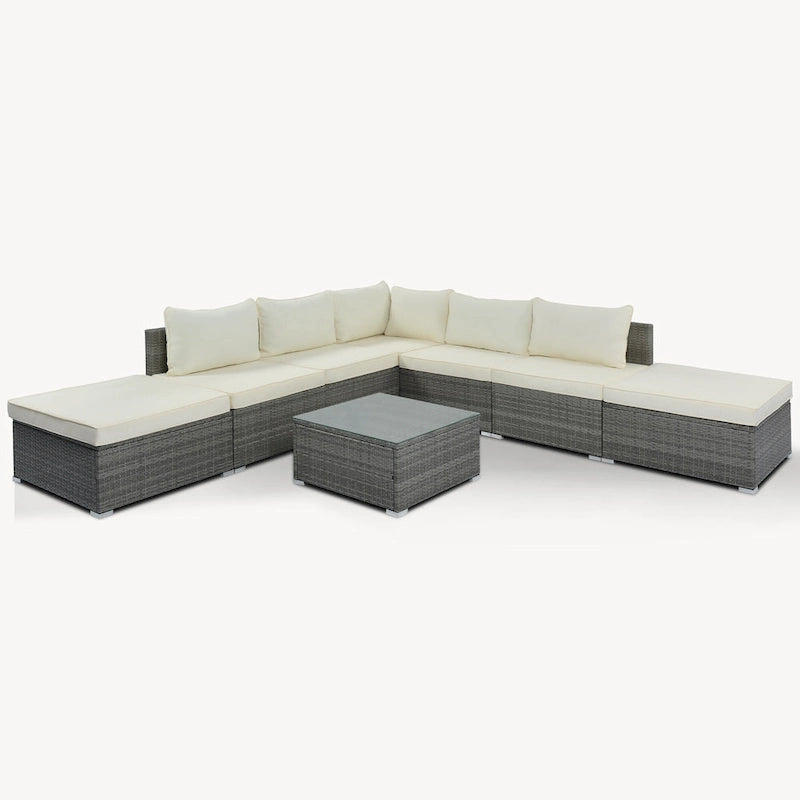 Ensemble de canapés modulaires d'extérieur 8 places en osier avec table basse