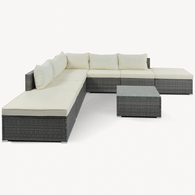 Ensemble de canapés modulaires d'extérieur 8 places en osier avec table basse
