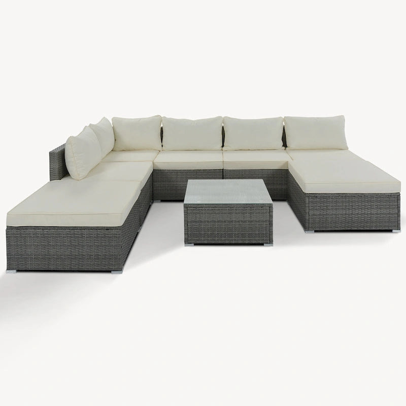 Ensemble de canapés modulaires d'extérieur 8 places en osier avec table basse