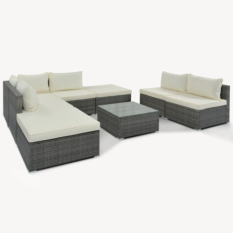 Ensemble de canapés modulaires d'extérieur 8 places en osier avec table basse