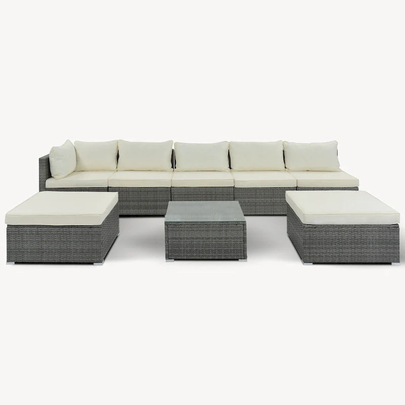 Ensemble de canapés modulaires d'extérieur 8 places en osier avec table basse
