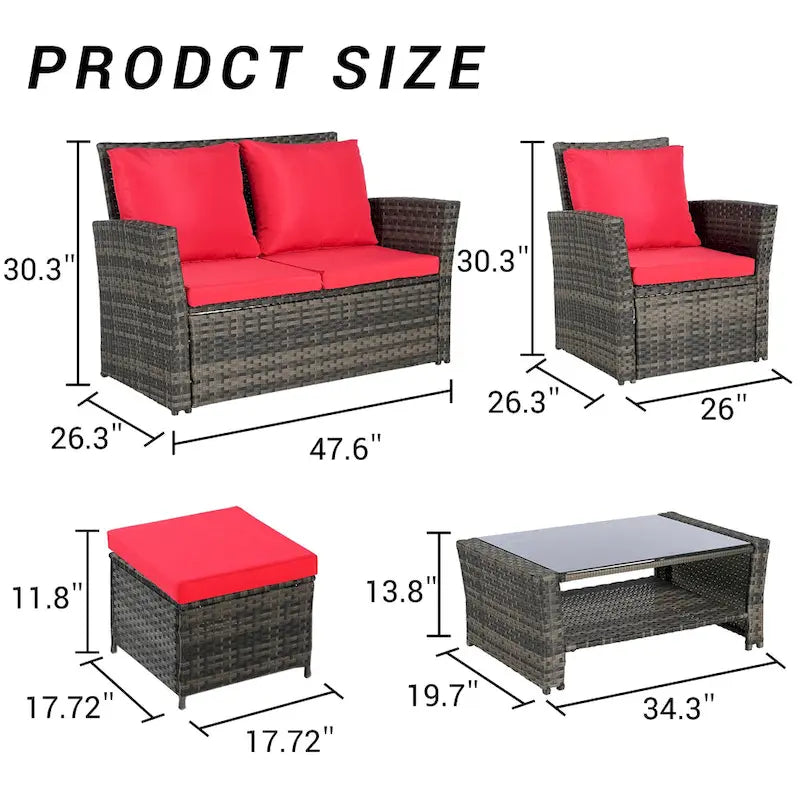Ensemble de canapé sectionnel 6 pièces en rotin pour terrasse extérieure avec table en verre
