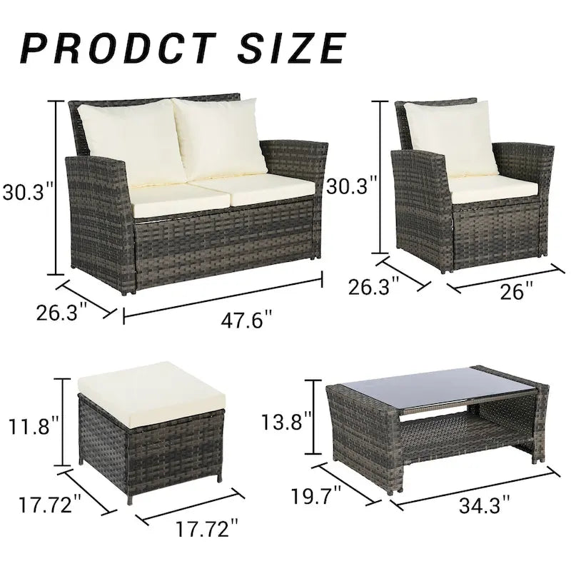 Ensemble de canapé sectionnel 6 pièces en rotin pour terrasse extérieure avec table en verre