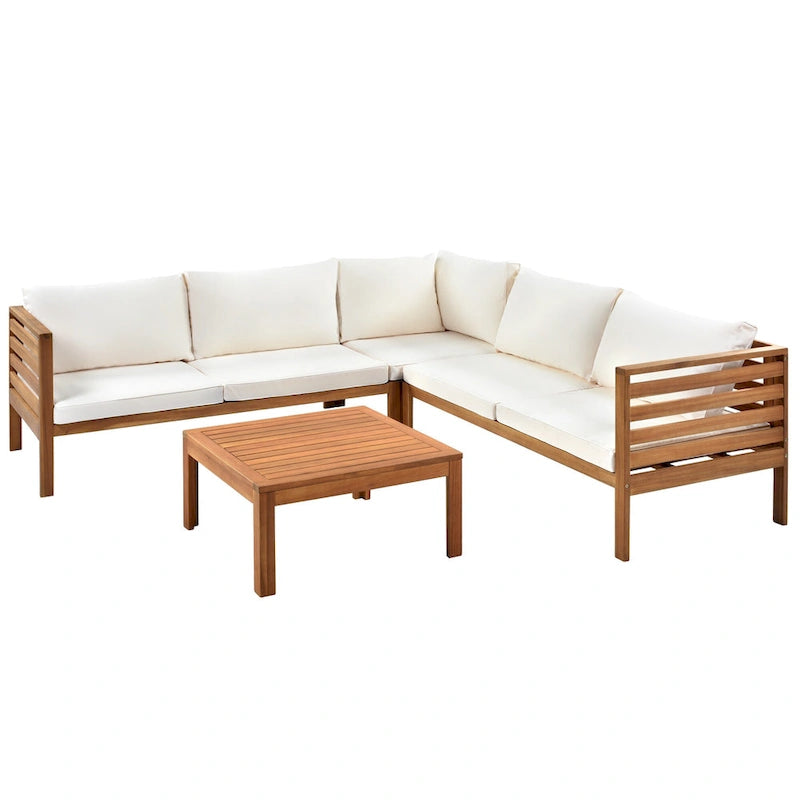 Canapé d'angle en bois d'acacia 4 pièces avec table