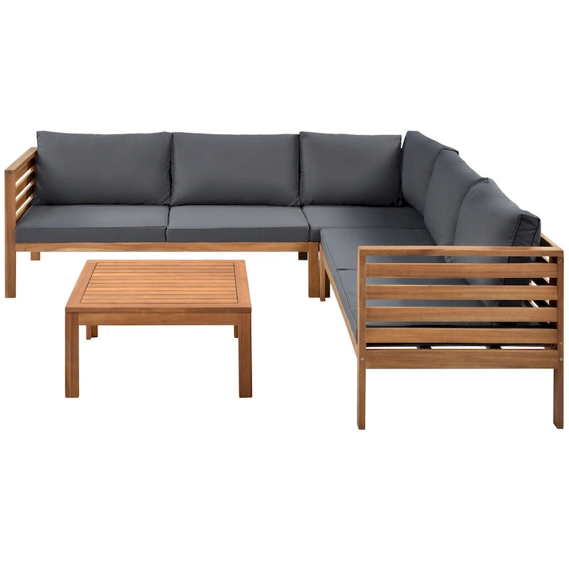Canapé d'angle en bois d'acacia 4 pièces avec table