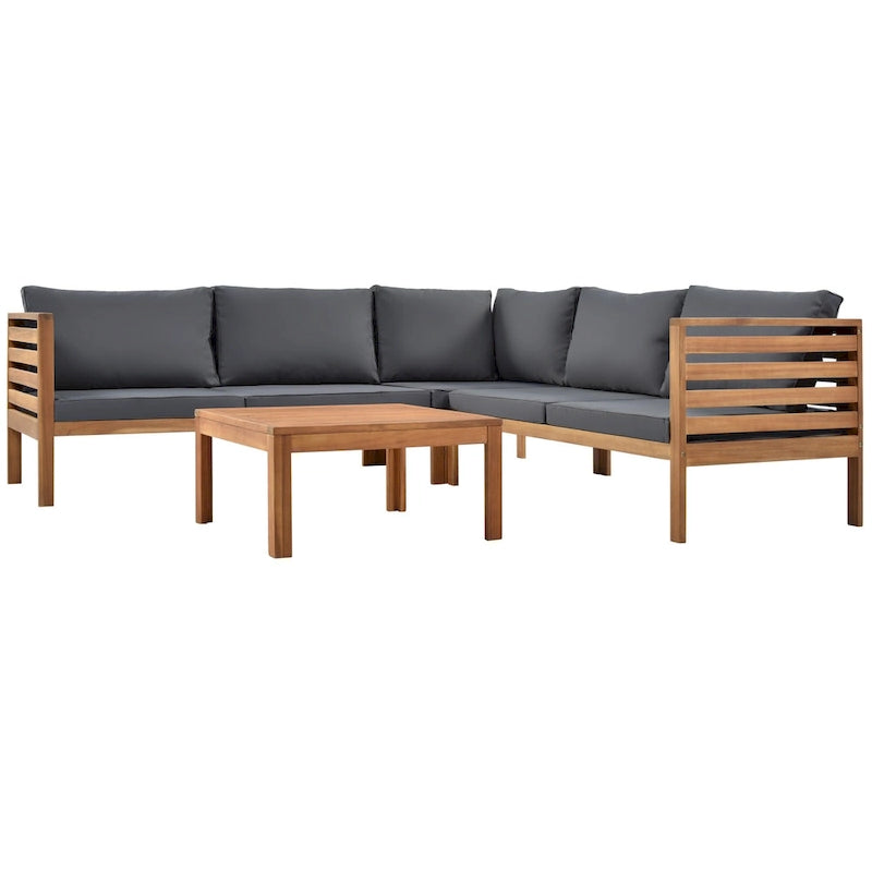 Canapé d'angle en bois d'acacia 4 pièces avec table