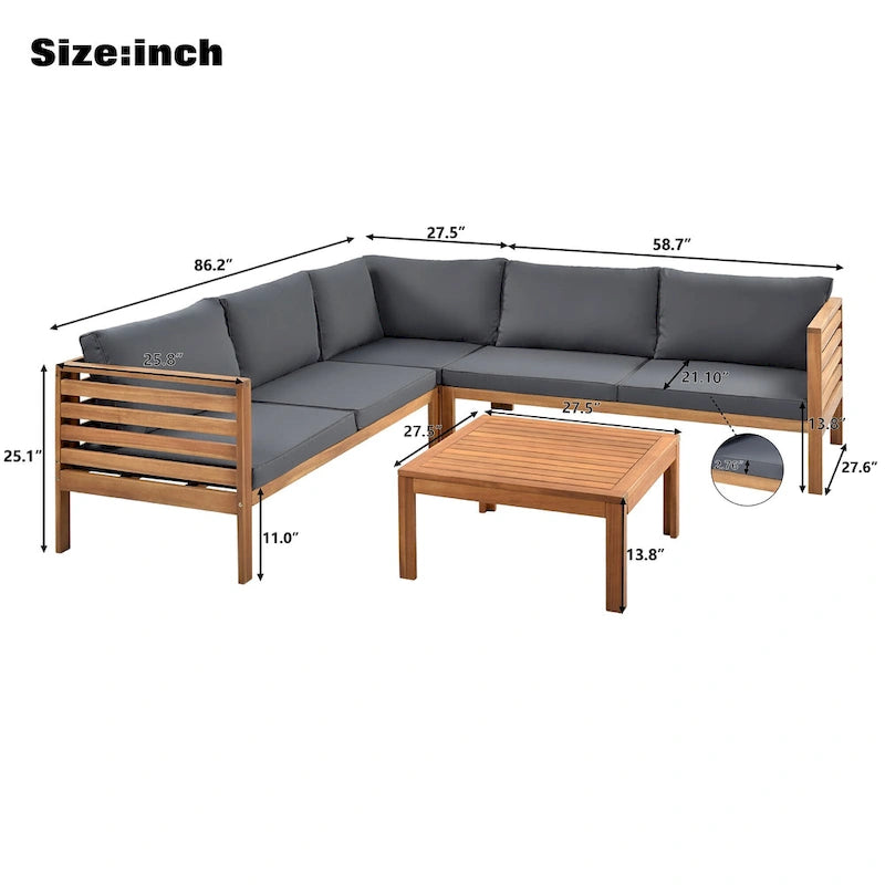 Canapé d'angle en bois d'acacia 4 pièces avec table