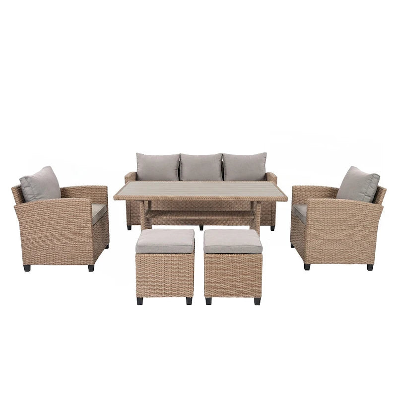 Ensemble de jardin en rotin de 6 pièces