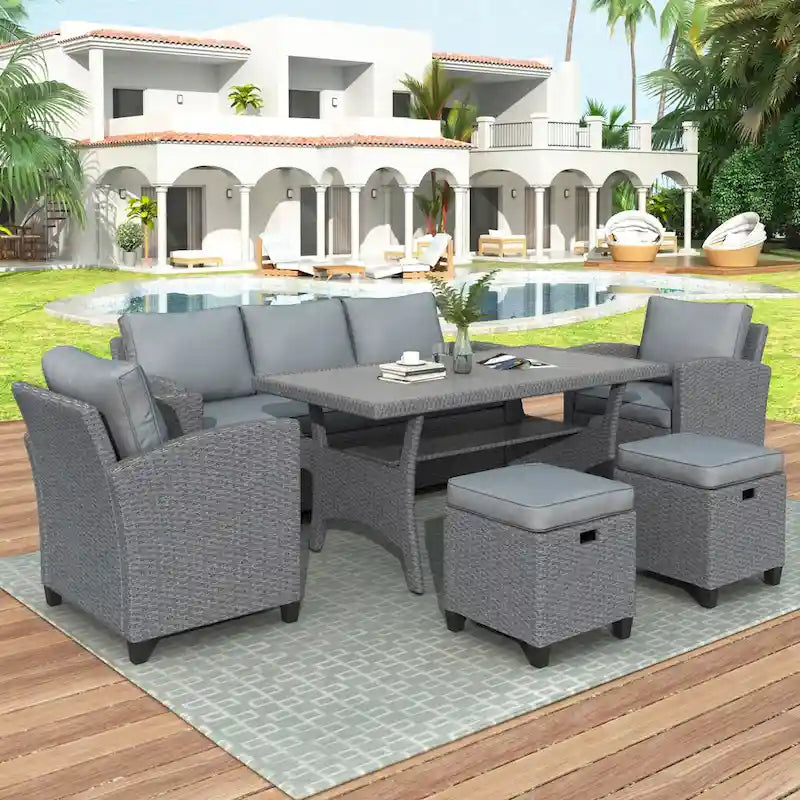 Ensemble de jardin en rotin de 6 pièces