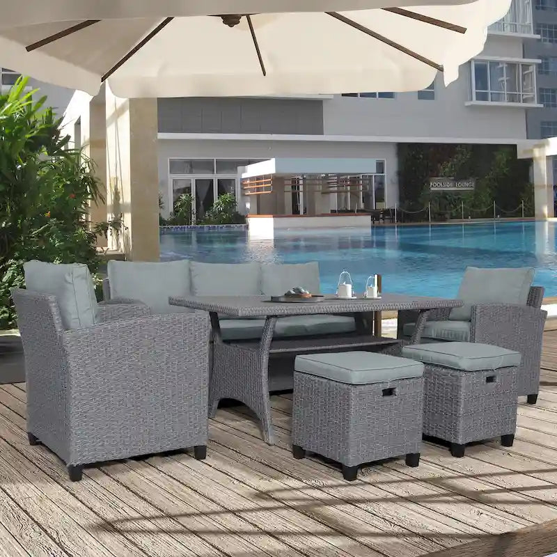 Ensemble de jardin en rotin de 6 pièces