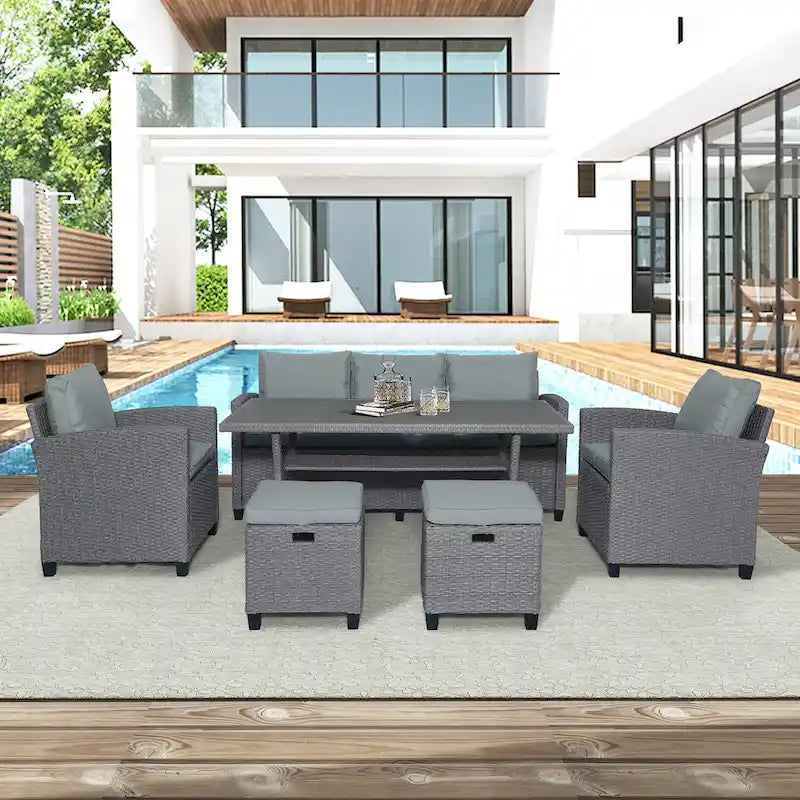 Ensemble de jardin en rotin de 6 pièces