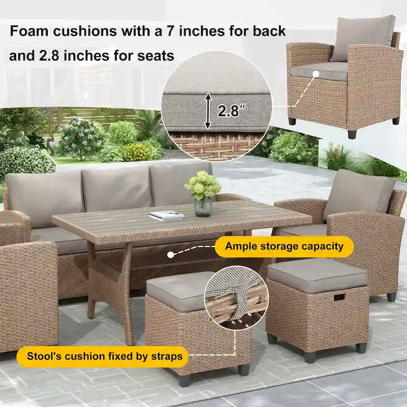 Ensemble de jardin en rotin de 6 pièces