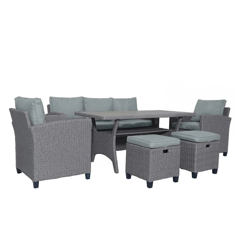 Ensemble de jardin en rotin de 6 pièces