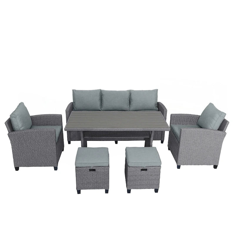 Ensemble de jardin en rotin de 6 pièces