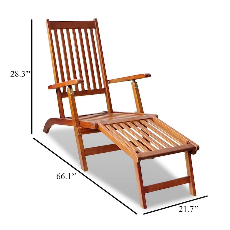 Chaise longue d'extérieur Suvi, inclinable et réglable, repose-pieds, bois