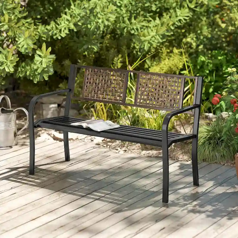 Banc de jardin Costway 50" en métal avec dossier aspect rotin - Voir détails