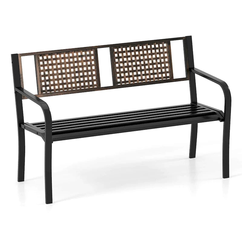 Banc de jardin Costway 50" en métal avec dossier aspect rotin - Voir détails